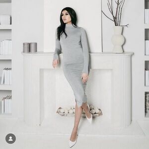 Emmy Deveaux Compression Turtleneck Midi Bodycon Dress with Zippers